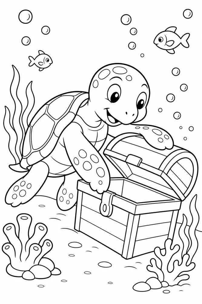 Cartoon Turtle Cartoon Turtle Underwater Bubbles coloring page