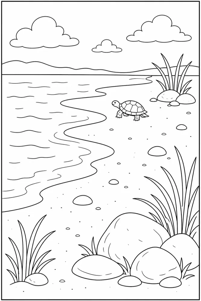 Easy Turtle Easy Turtle Shoreline Scene coloring page