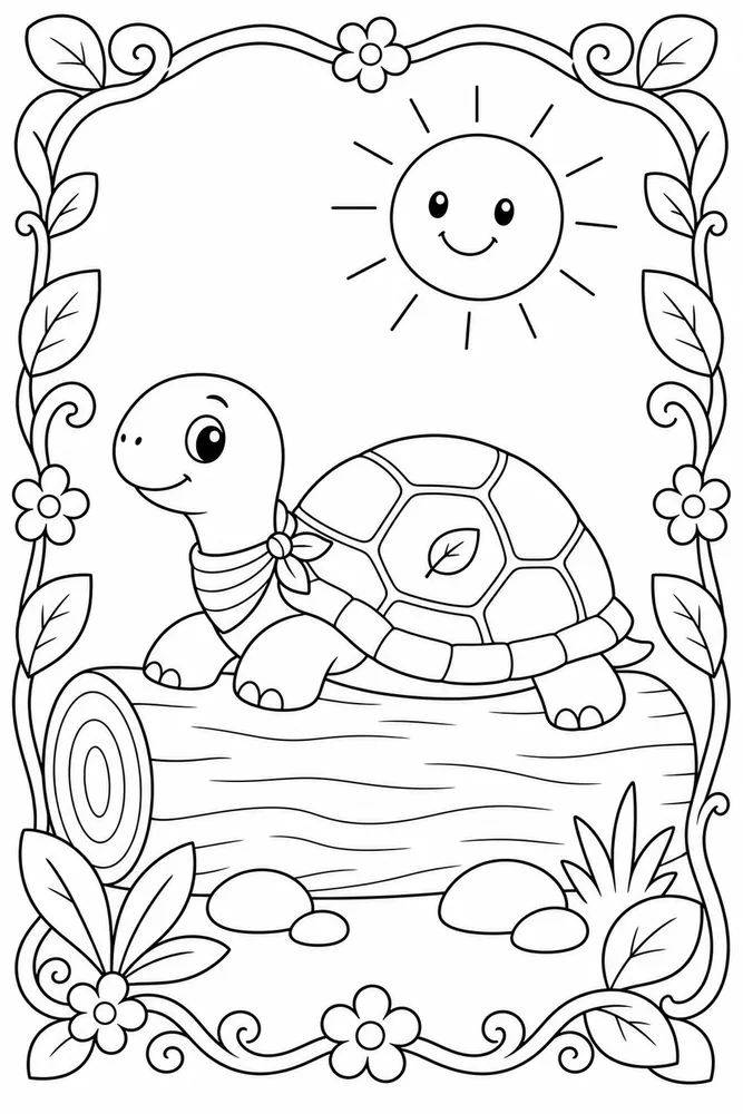 Easy Turtle Easy Turtle Sunny Log coloring page