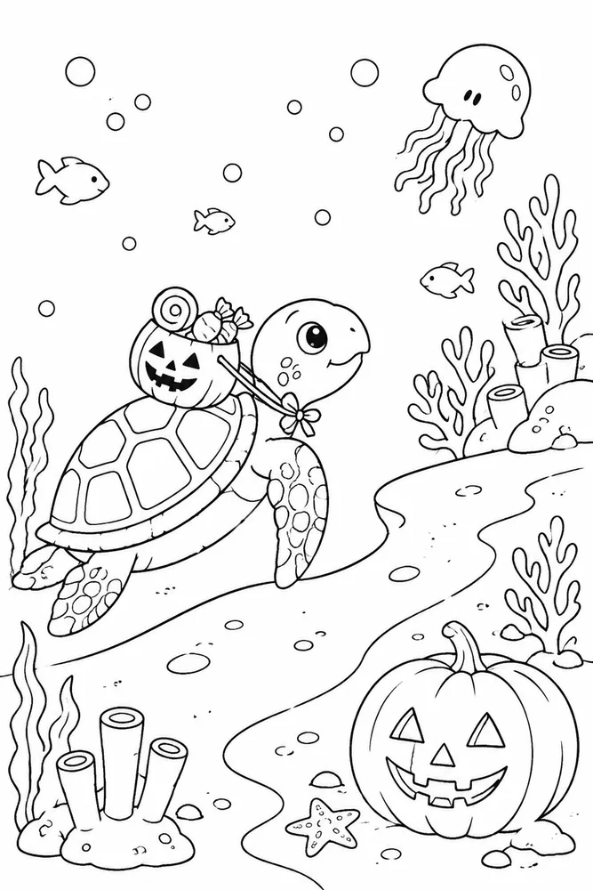 Halloween Turtle Halloween Turtle Reef Swim coloring page