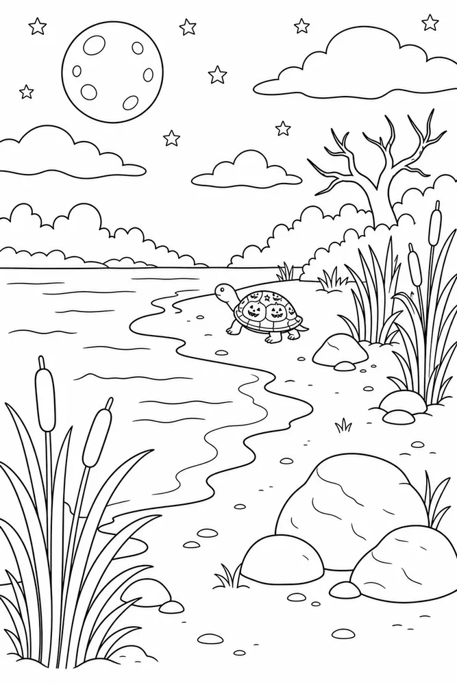 Halloween Turtle Halloween Turtle Shoreline Scene coloring page