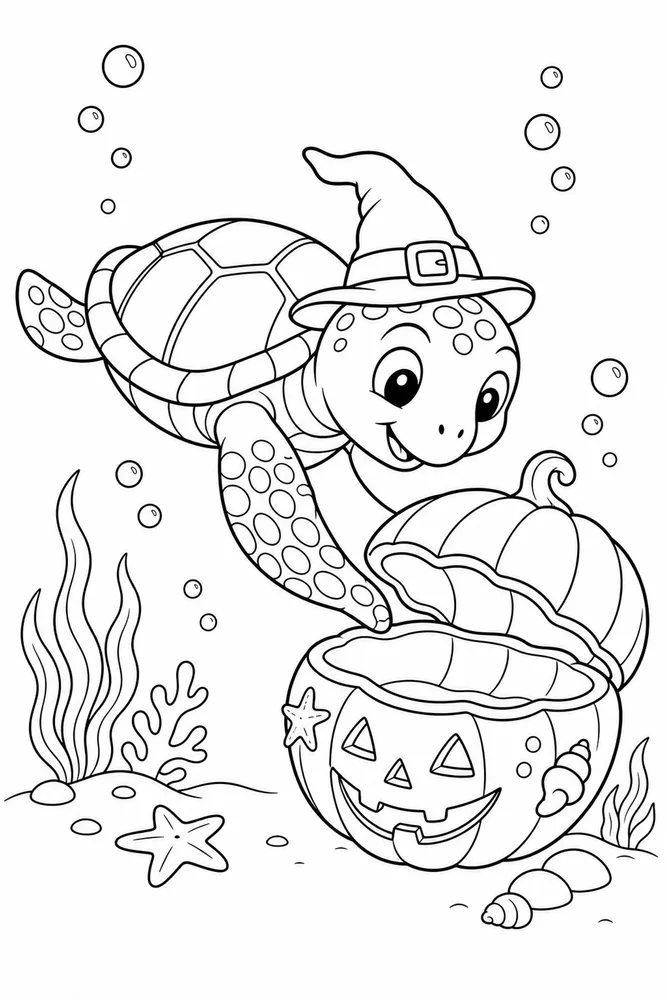 Halloween Turtle Halloween Turtle Underwater Bubbles coloring page