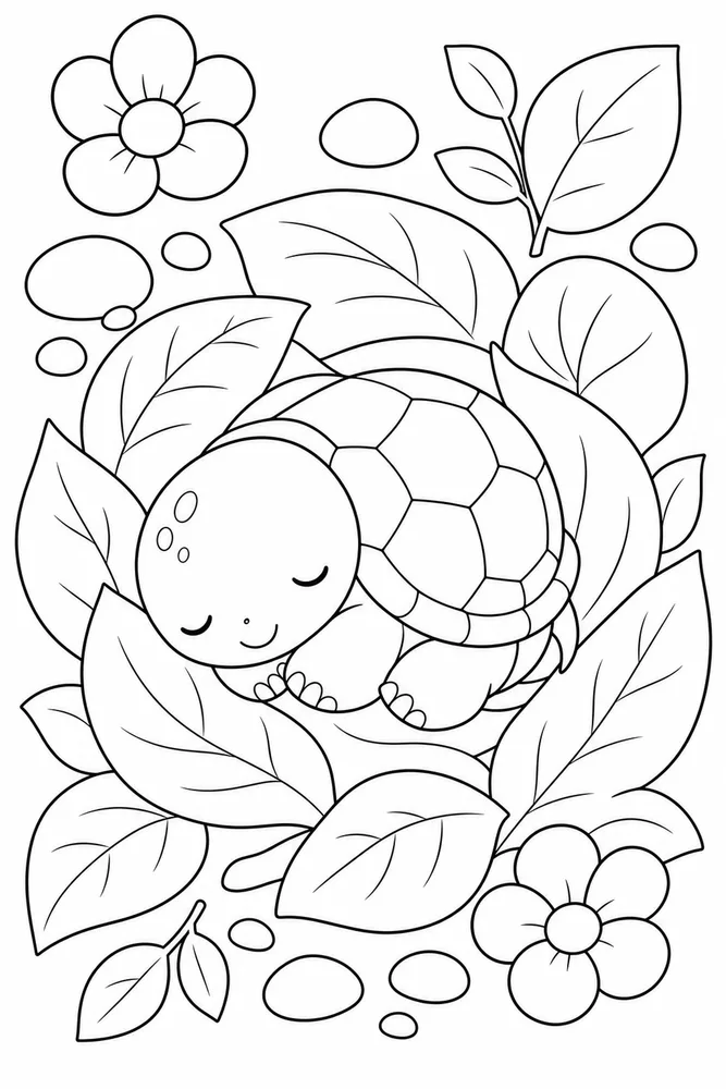 Kawaii Turtle Kawaii Turtle Garden Leaf coloring page