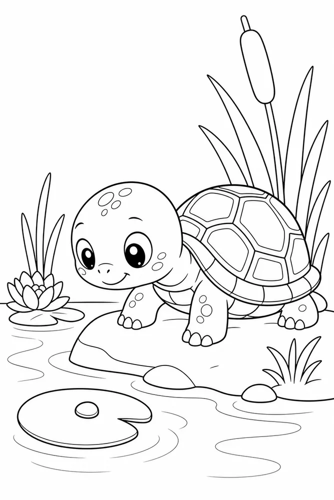 Kawaii Turtle Kawaii Turtle Pond Rock coloring page