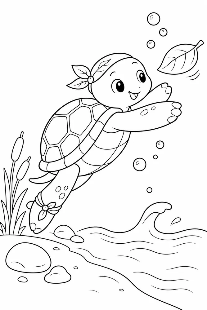 Kawaii Turtle Kawaii Turtle River Bank coloring page