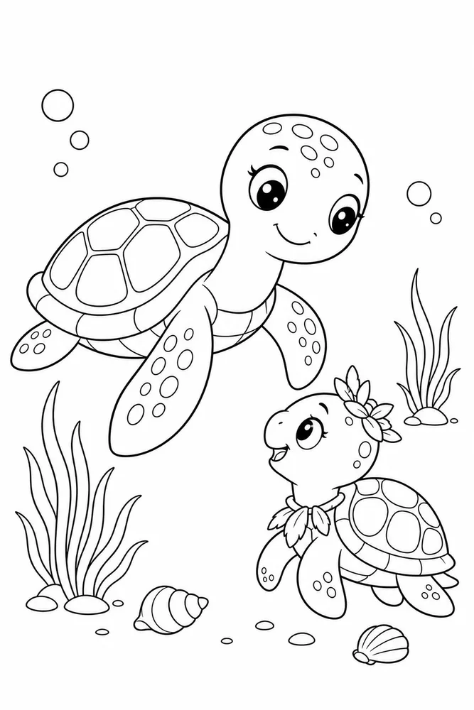 Kawaii Turtle Kawaii Turtle Sea Grass coloring page