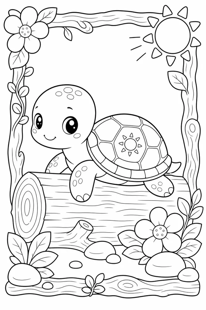 Kawaii Turtle Kawaii Turtle Sunny Log coloring page
