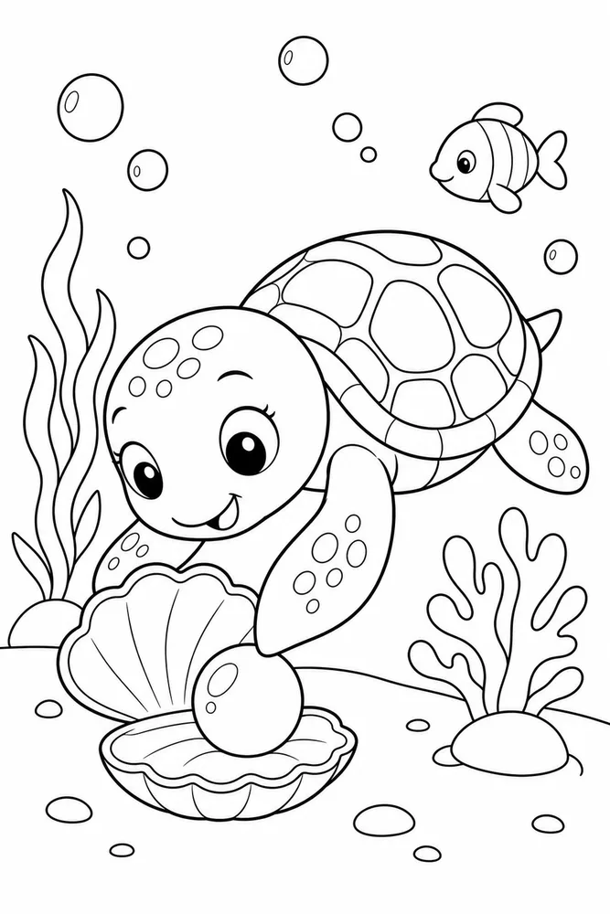 Kawaii Turtle Kawaii Turtle Underwater Bubbles coloring page