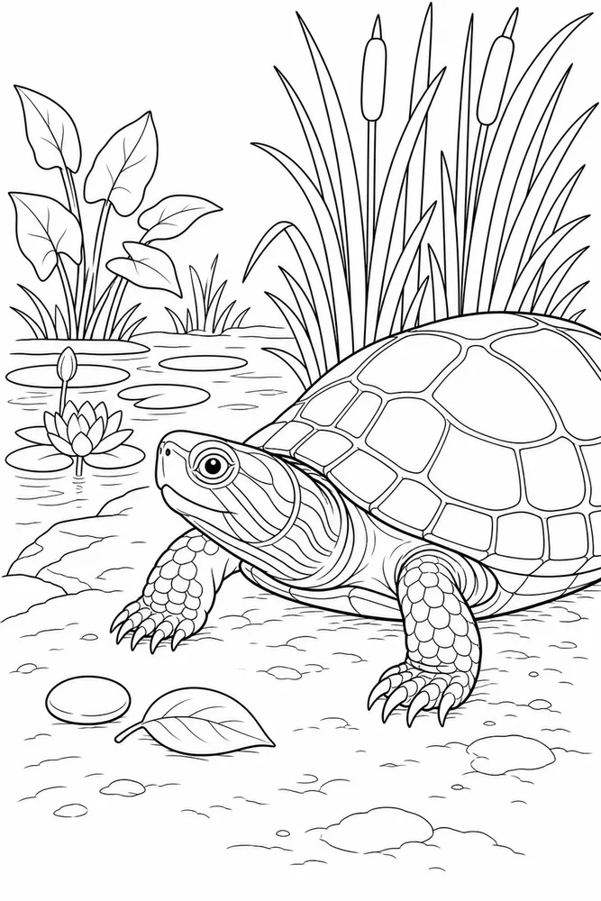 Realistic Turtle Realistic Turtle Pond Rock coloring page