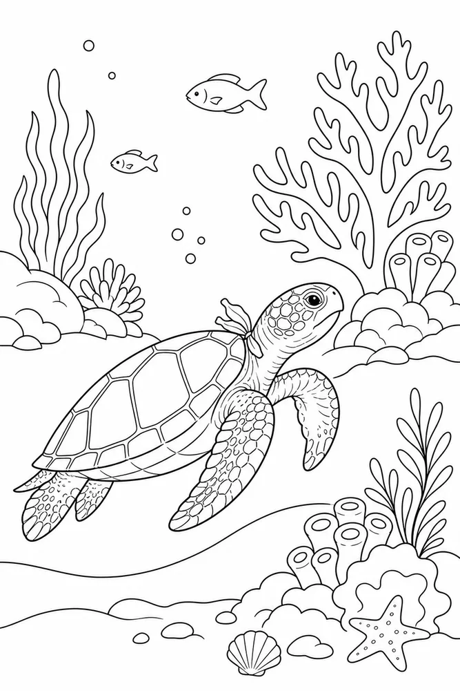 Realistic Turtle Realistic Turtle Reef Swim coloring page