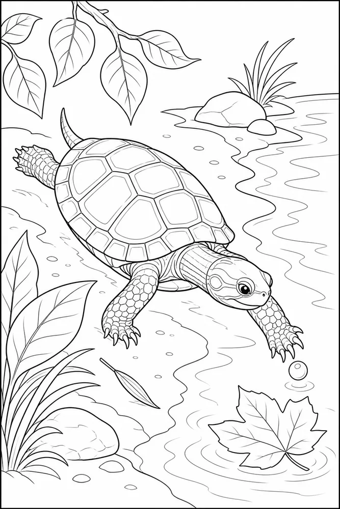 Realistic Turtle Realistic Turtle River Bank coloring page