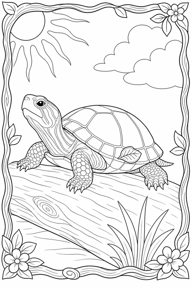 Realistic Turtle Realistic Turtle Sunny Log coloring page