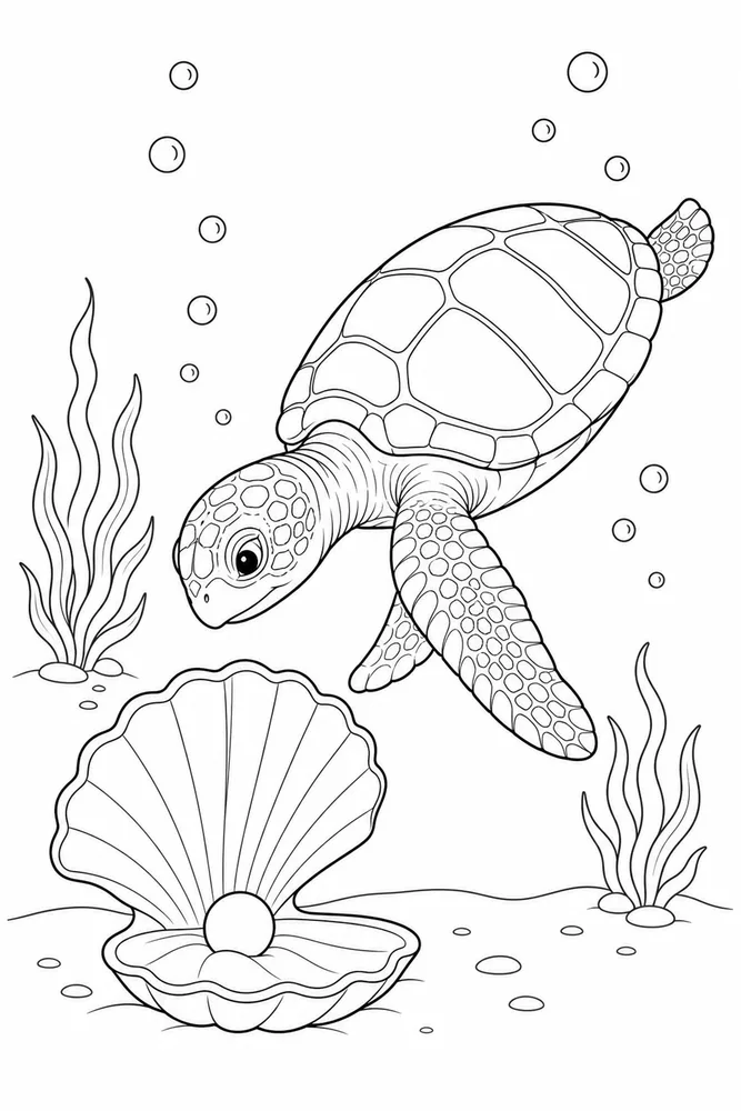 Realistic Turtle Realistic Turtle Underwater Bubbles coloring page