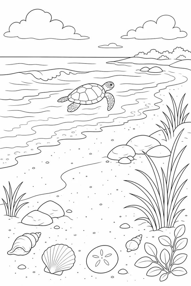 Sea Turtle Sea Turtle Shoreline Scene coloring page