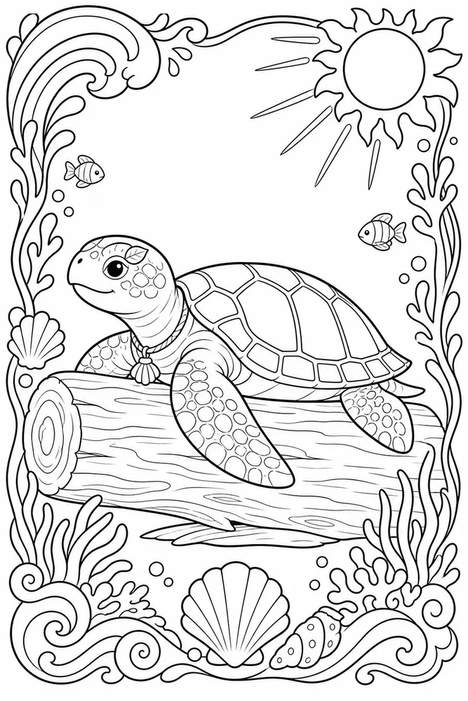 Sea Turtle Sea Turtle Sunny Log coloring page