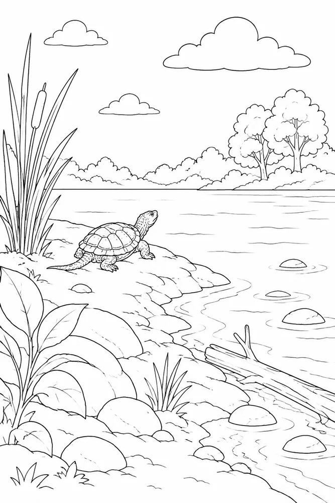 Snapping Turtle Snapping Turtle Shoreline Scene coloring page
