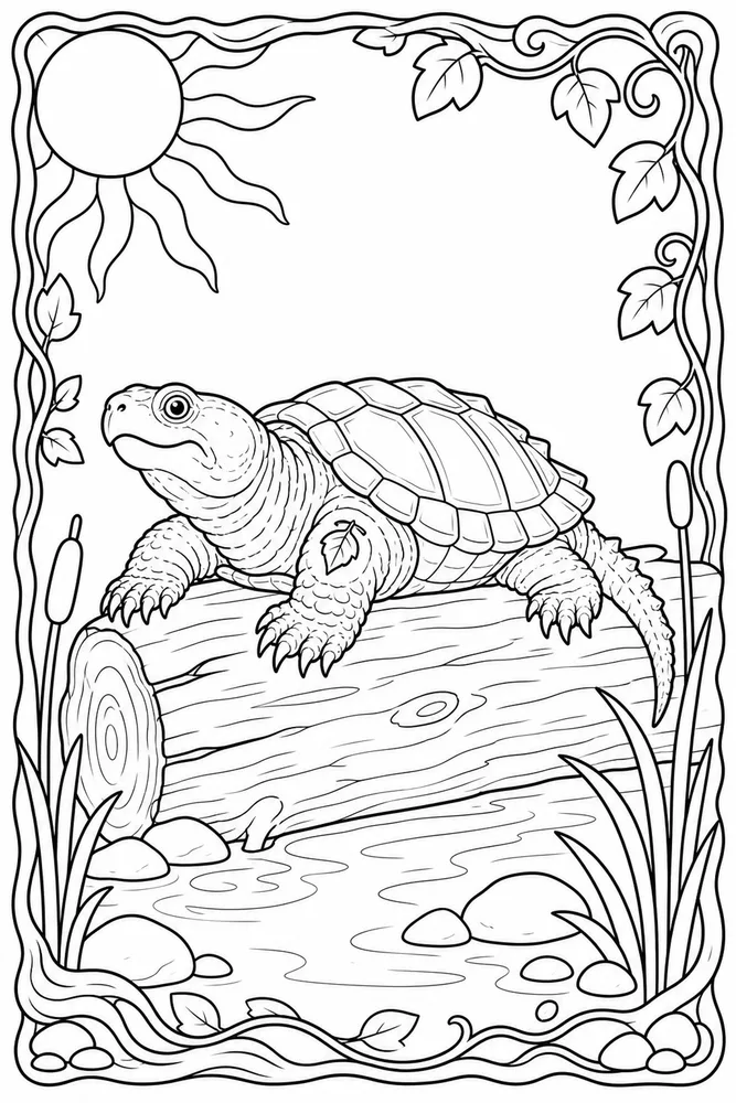 Snapping Turtle Snapping Turtle Sunny Log coloring page