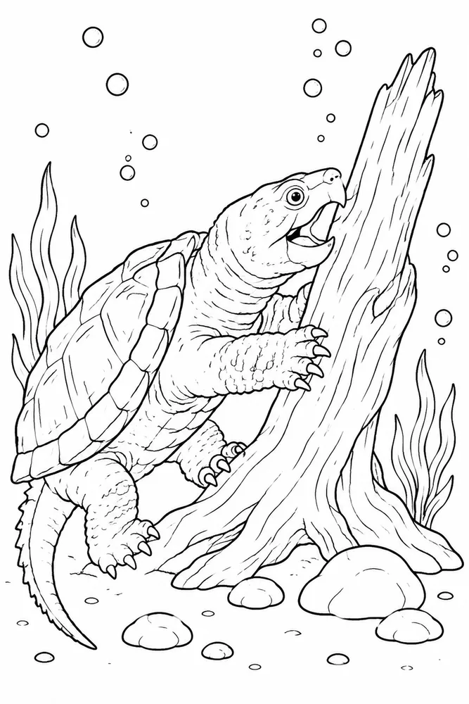 Snapping Turtle Snapping Turtle Underwater Bubbles coloring page