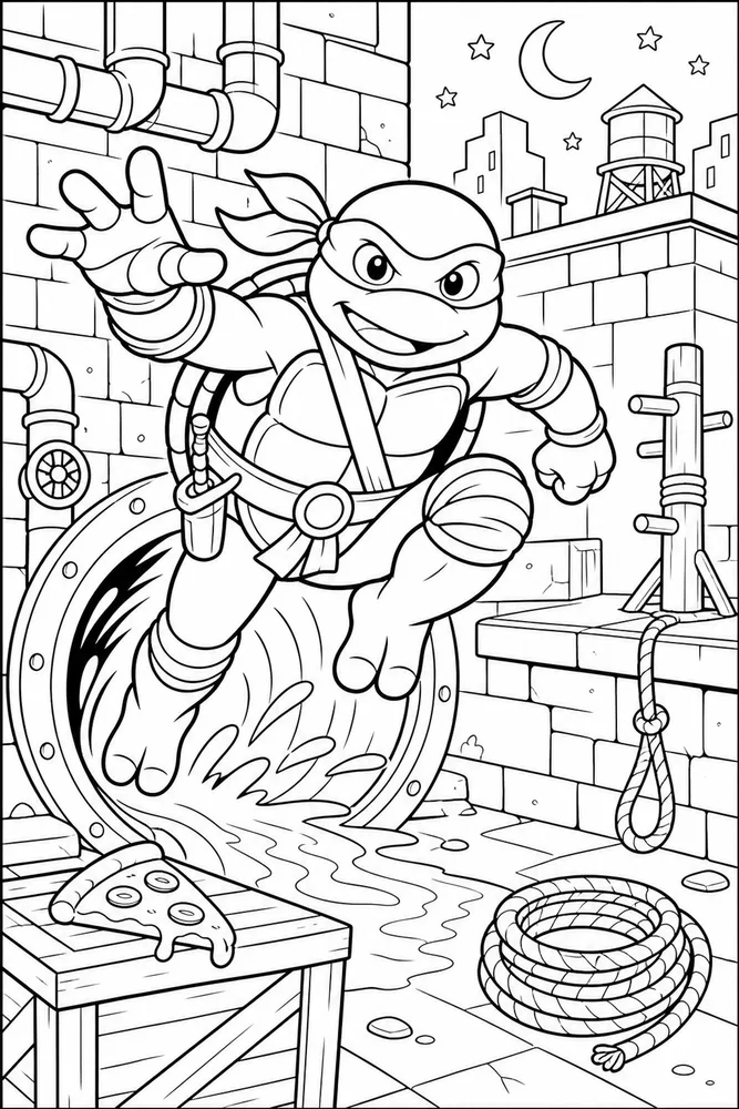 Teenage Mutant Ninja Turtles Action Jump printable coloring page for kids