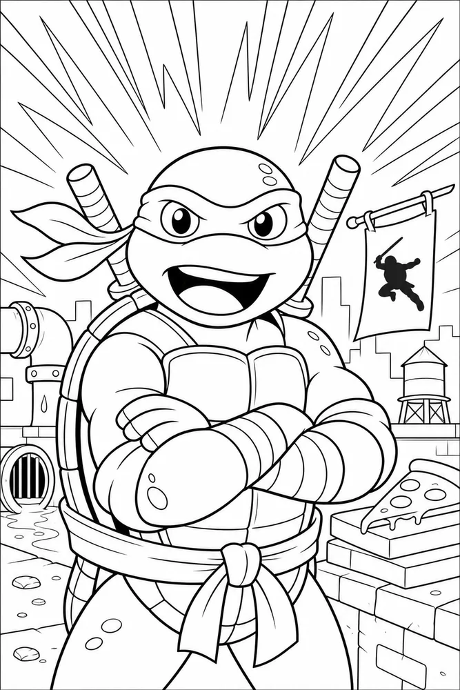 Teenage Mutant Ninja Turtles Action Mask Portrait printable coloring page for kids