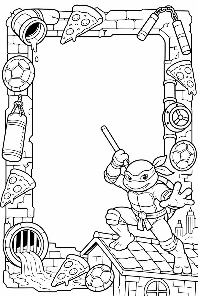 Teenage Mutant Ninja Turtles Coloring Card Frame printable coloring page for kids