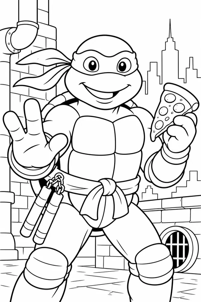 Teenage Mutant Ninja Turtles Easy Outline Portrait printable coloring page for kids
