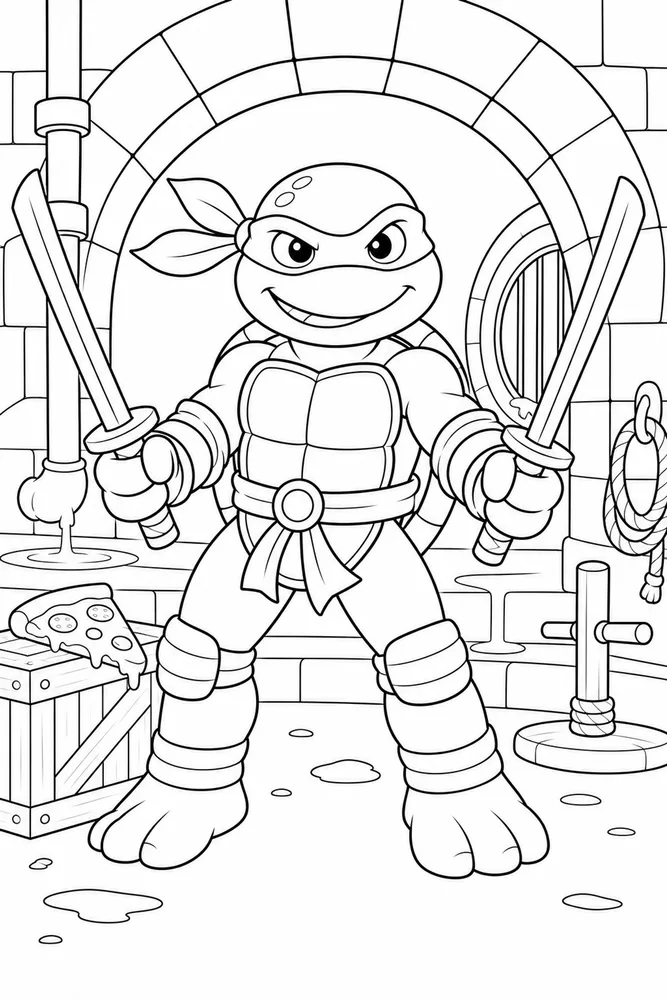 Teenage Mutant Ninja Turtles Leader Turtle with Twin Swords printable coloring page for kids