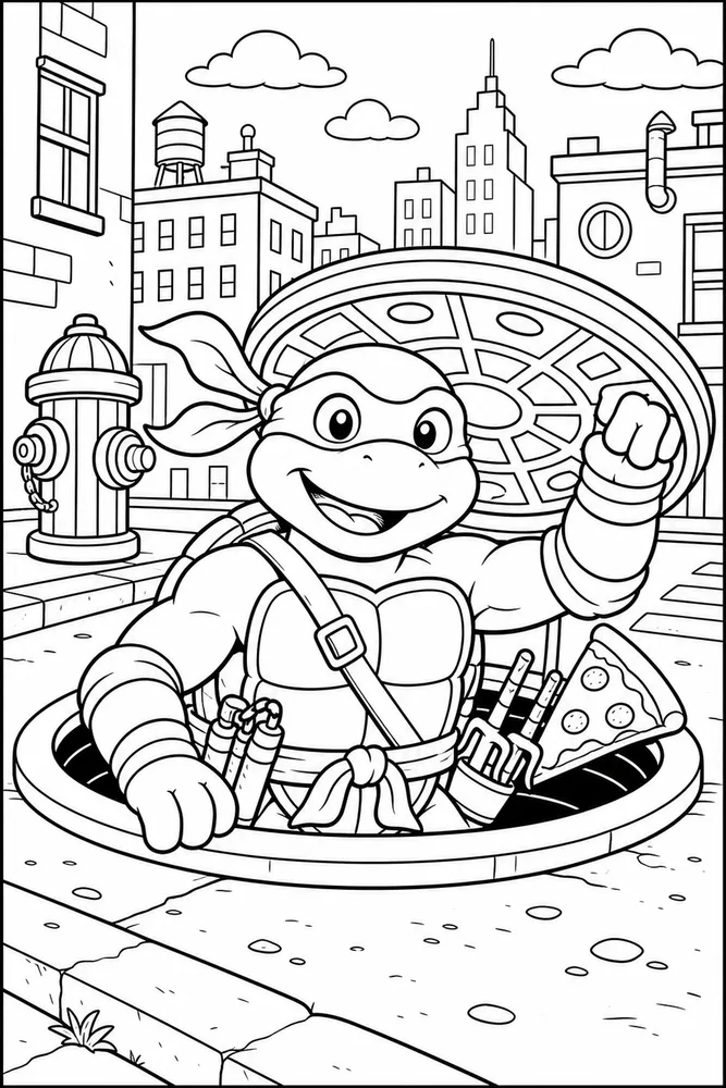 Teenage Mutant Ninja Turtles Manhole Cover Turtle printable coloring page for kids