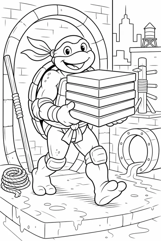 Teenage Mutant Ninja Turtles Pizza Box Turtle printable coloring page for kids