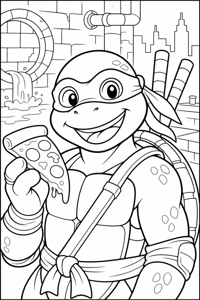 Teenage Mutant Ninja Turtles Pizza Mask Portrait printable coloring page for kids
