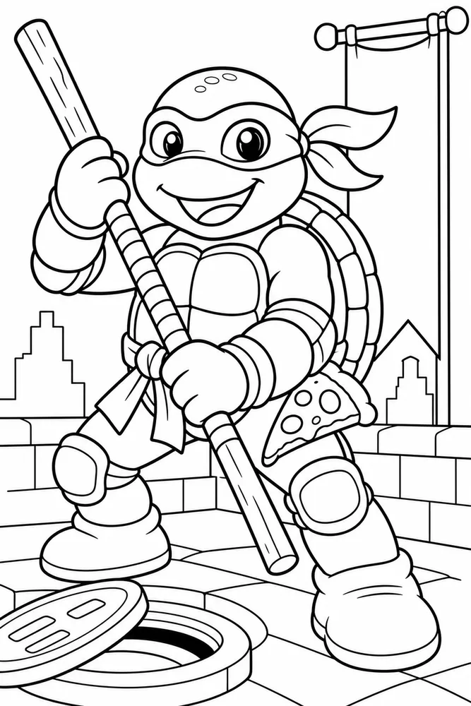 Teenage Mutant Ninja Turtles Preschool Easy Turtle Hero Portrait printable coloring page for kids