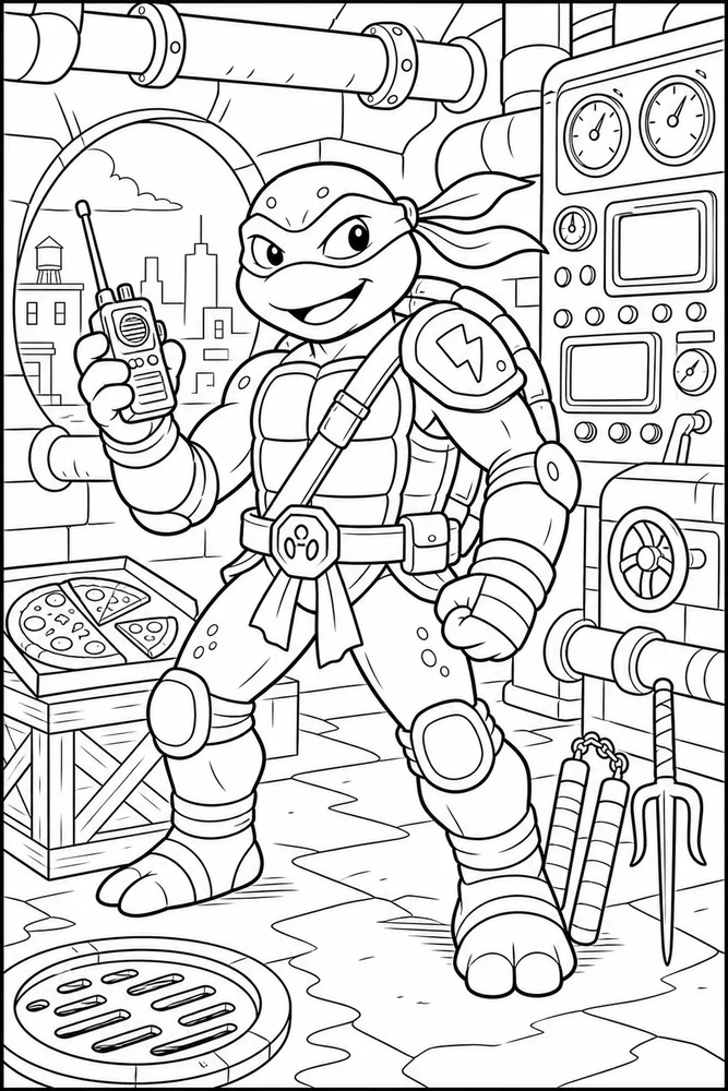 Teenage Mutant Ninja Turtles Walkie Talkie Turtle printable coloring page for kids