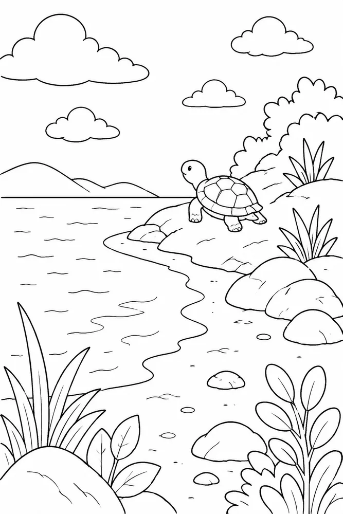 Tortoise Tortoise Shoreline Scene coloring page
