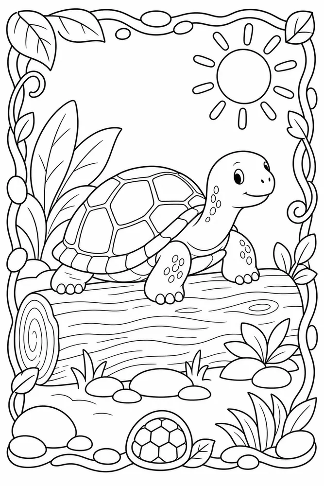 Tortoise Tortoise Sunny Log coloring page