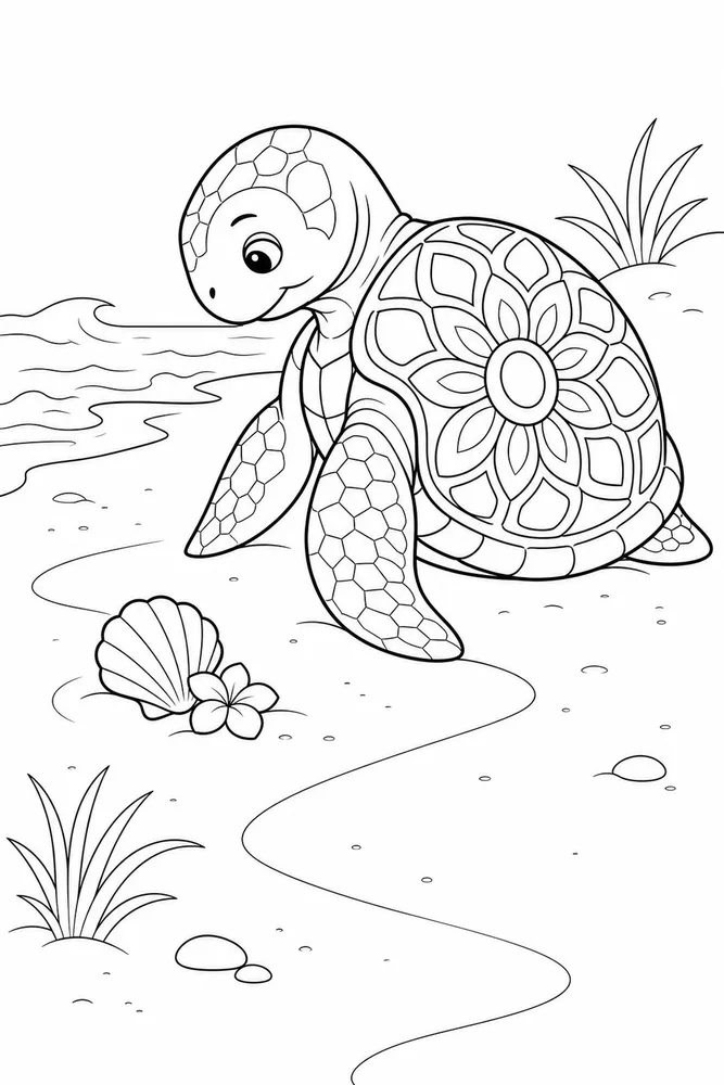Turtle Mandala Coloring Pages preview: Turtle Mandala Turtle Mandala Beach Path coloring page