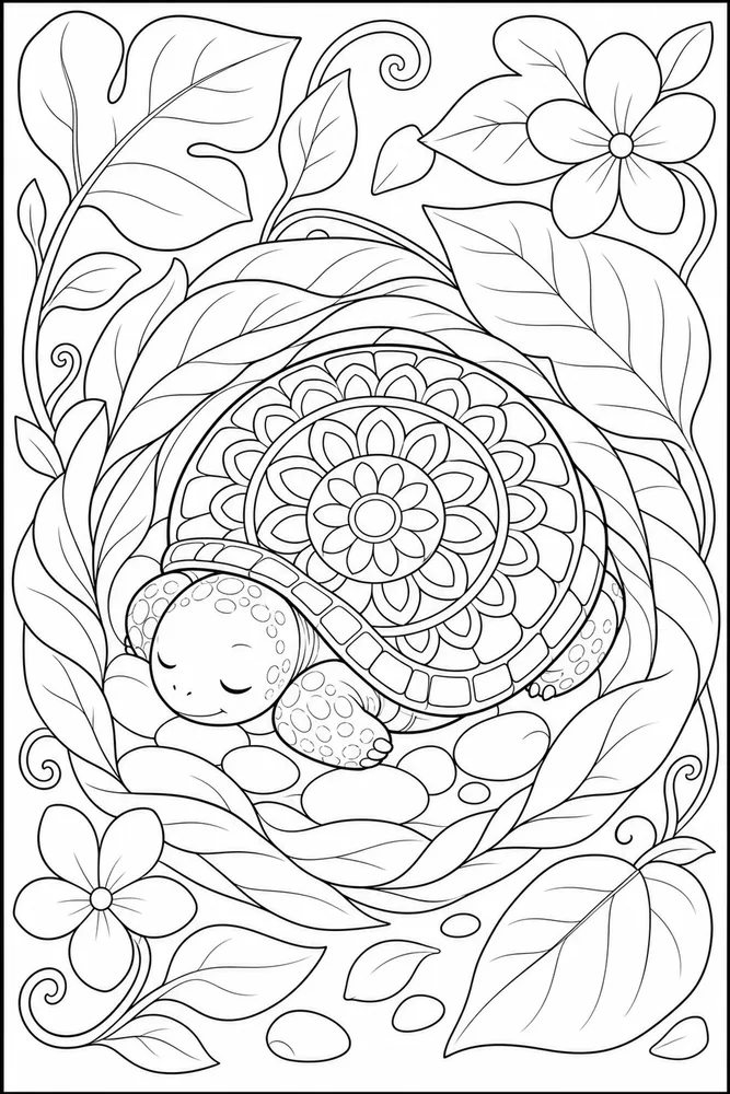 Turtle Mandala Turtle Mandala Garden Leaf coloring page