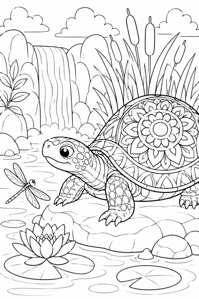 Turtle Mandala Turtle Mandala Pond Rock coloring page