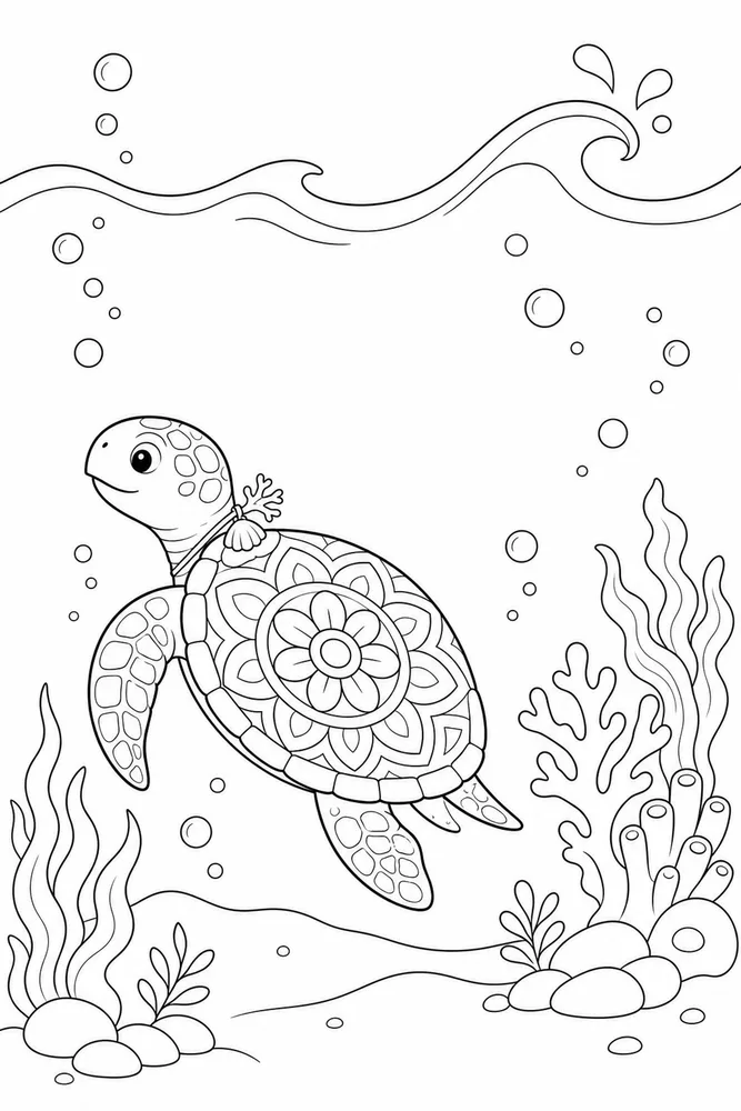 Turtle Mandala Turtle Mandala Reef Swim coloring page