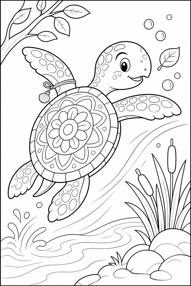 Turtle Mandala Turtle Mandala River Bank coloring page