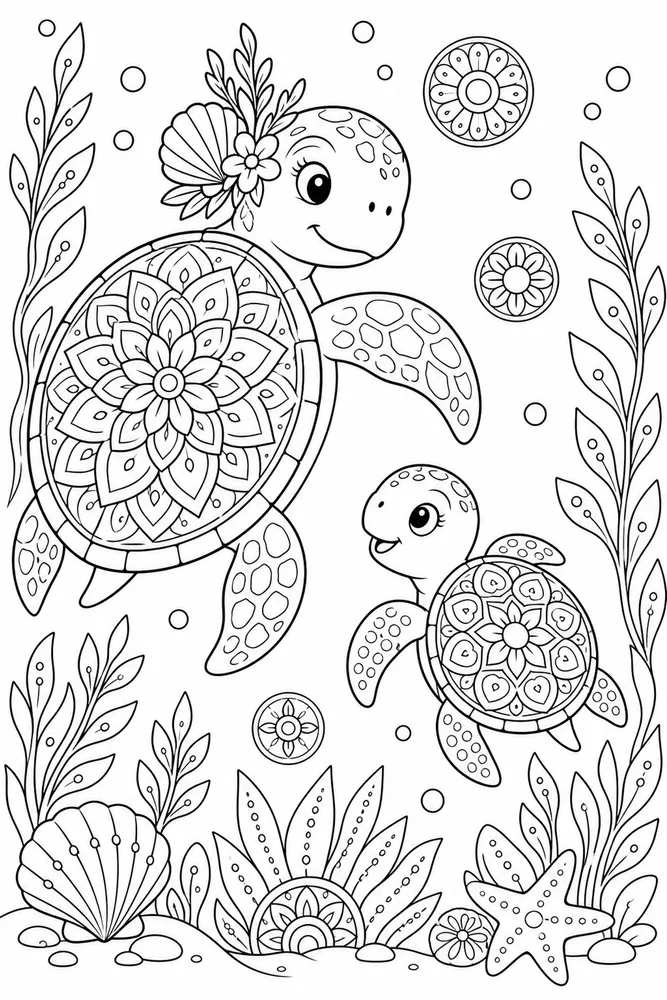 Turtle Mandala Turtle Mandala Sea Grass coloring page