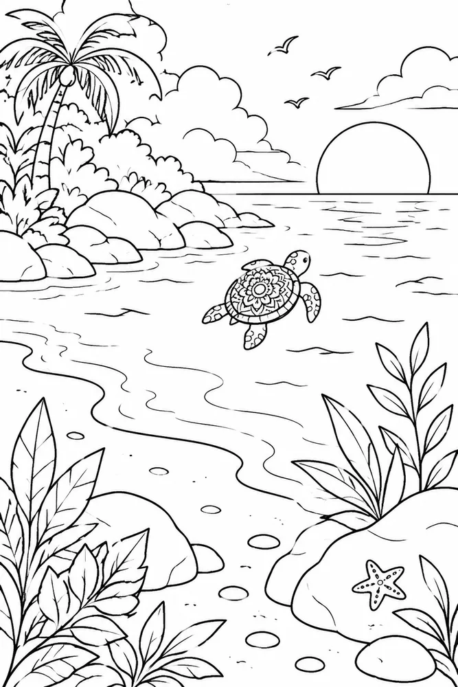 Turtle Mandala Turtle Mandala Shoreline Scene coloring page