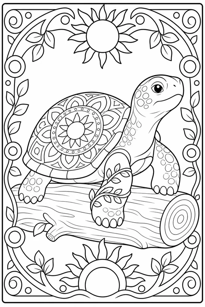 Turtle Mandala Turtle Mandala Sunny Log coloring page