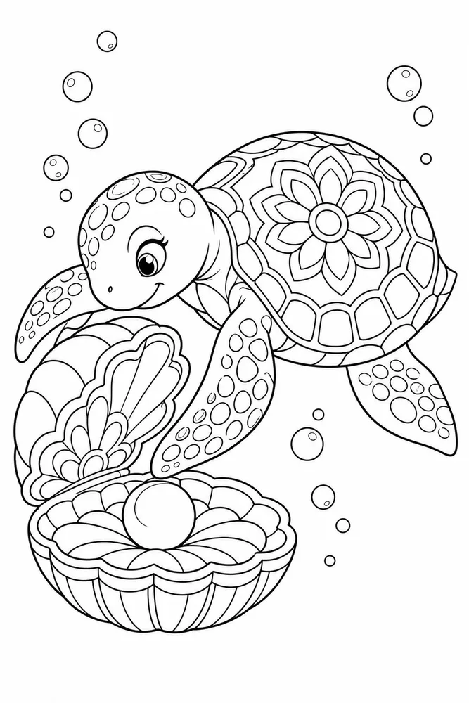 Turtle Mandala Turtle Mandala Underwater Bubbles coloring page