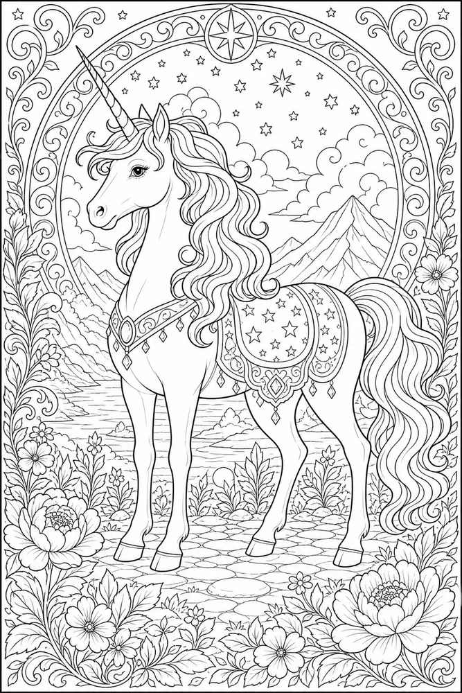 Adult Unicorn Star Pattern Saddle coloring page