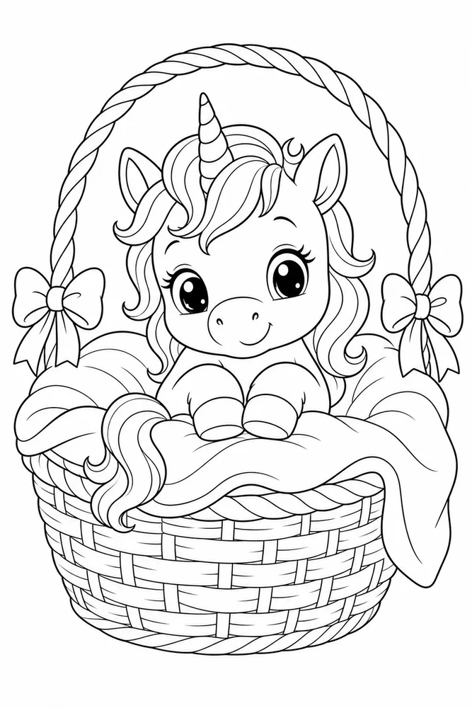 Baby Unicorn Blanket Basket coloring page