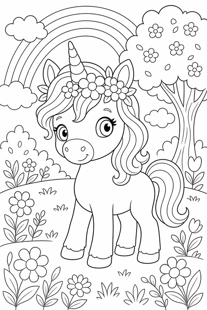 Baby Unicorn Flower Crown Foal coloring page