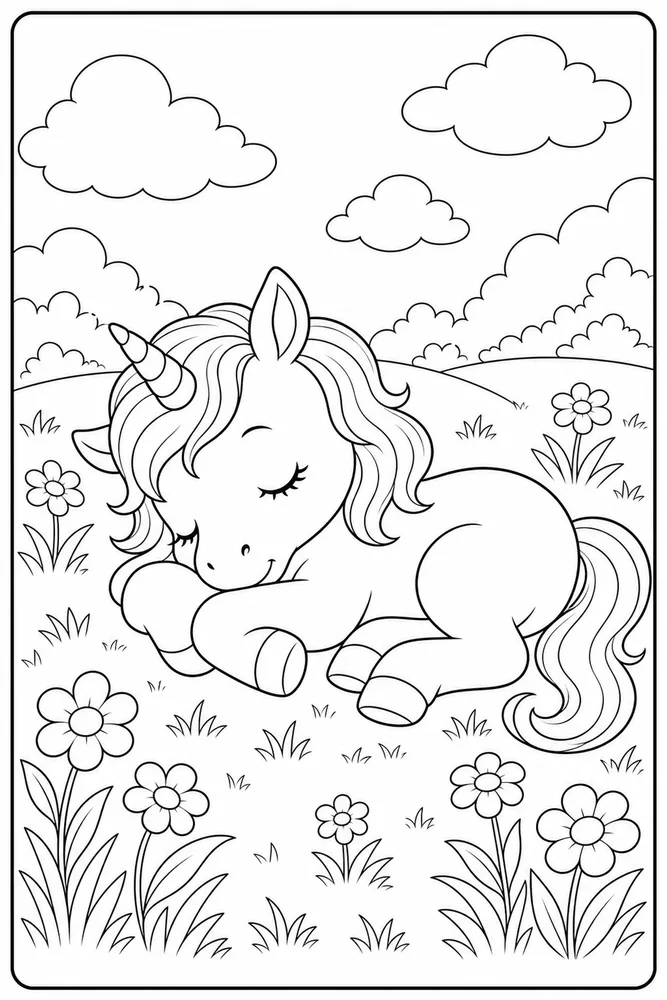Baby Unicorn Meadow Nap coloring page