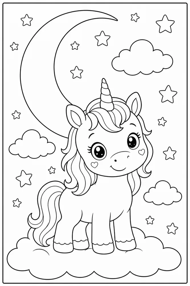 Baby Unicorn Nursery Moon coloring page
