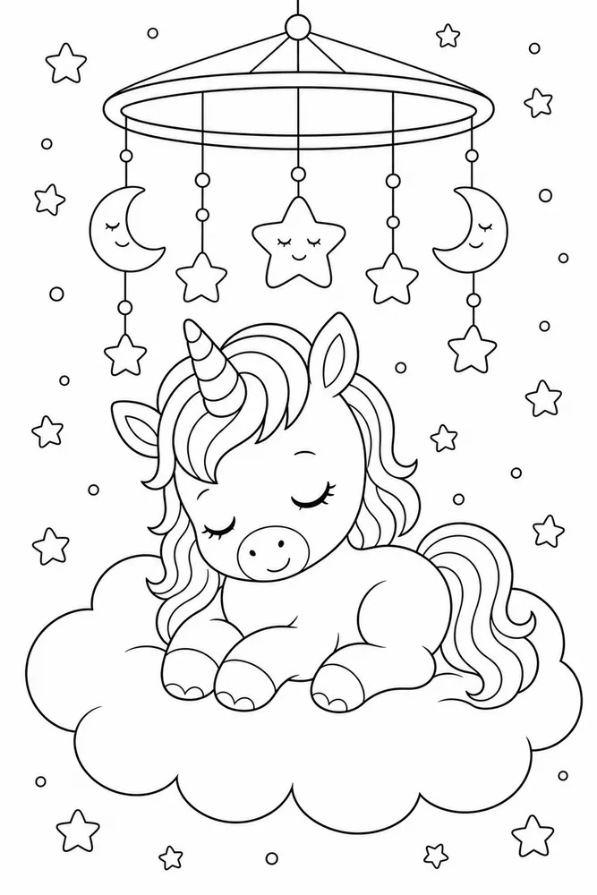 Baby Unicorn Sleepy Star Mobile coloring page