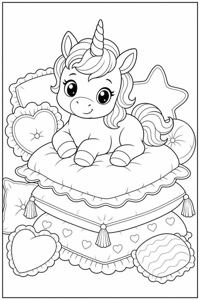 Baby Unicorn Soft Pillow Pile coloring page